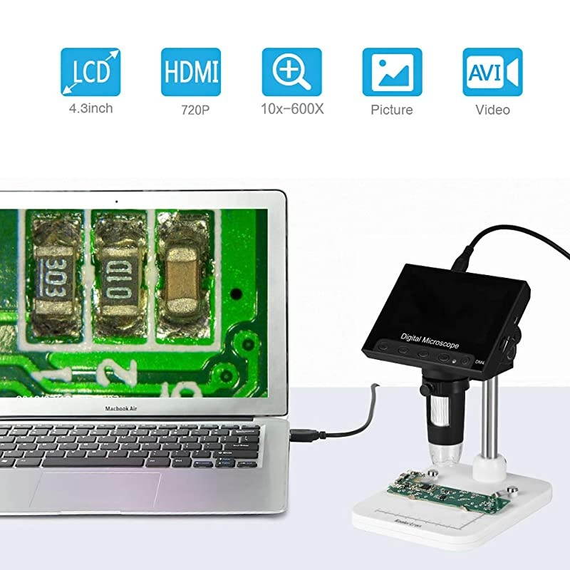 43 inch LCD Digital USB Microscope 720P 10X600X Magnification Zoom Handheld Endoscope Inspection Camera Video Recorder8 LED Adjustable LightRechargeable Lithium Battery MicroSD Storage