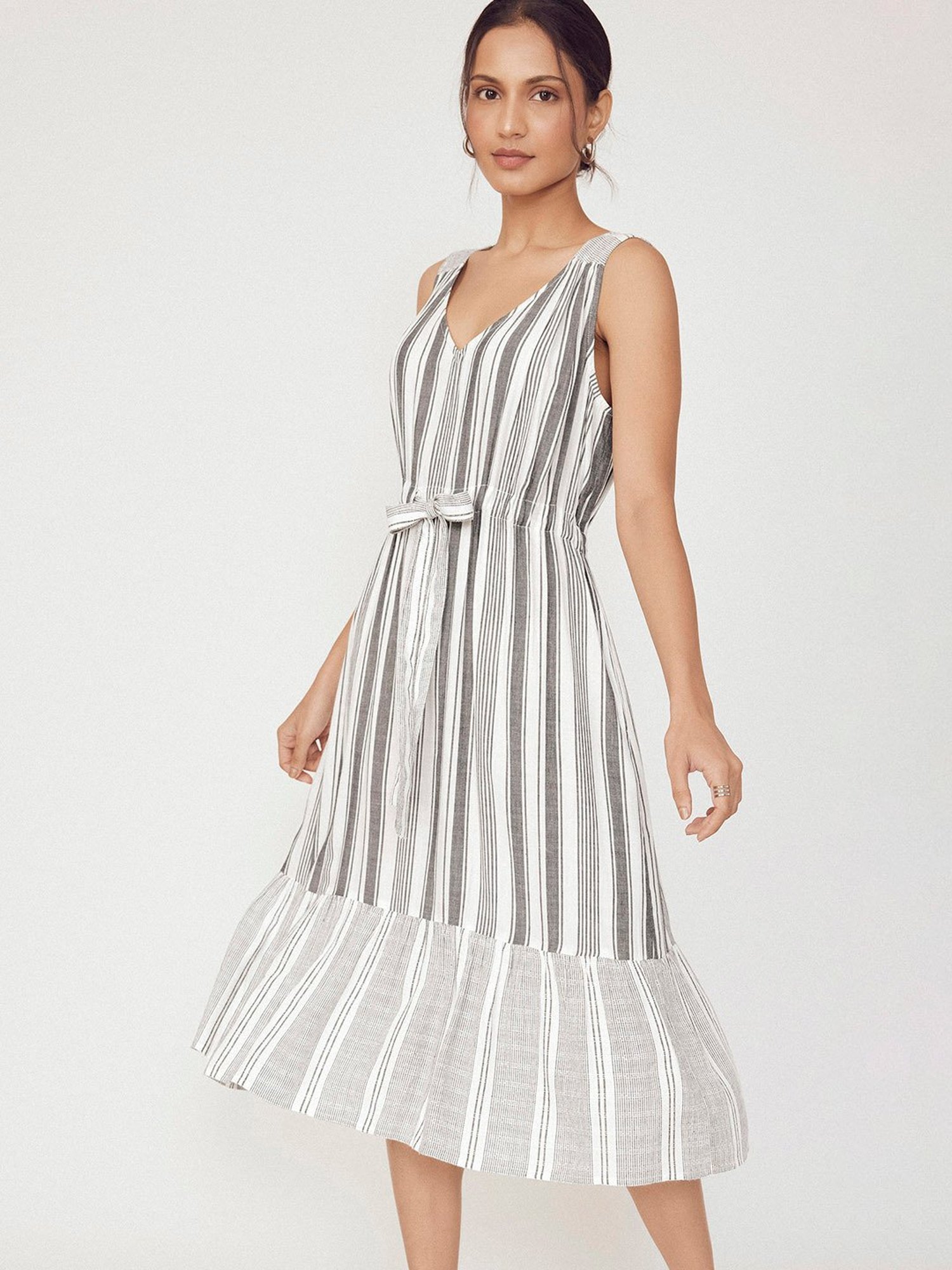 The Label Life White Striped Midi Dress