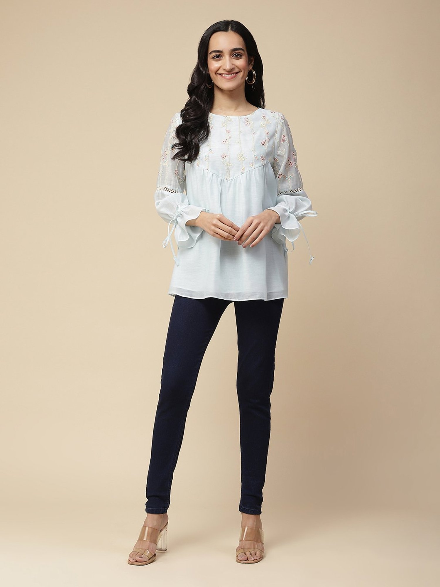 aarke Ritu Kumar Ice Blue Embroidered Top