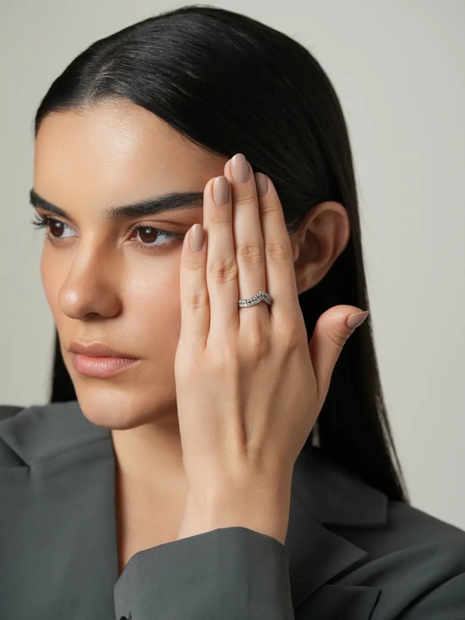 Mabel 92.5 Sterling Silver Rhodium-Plated Tiara Adjustable Ring