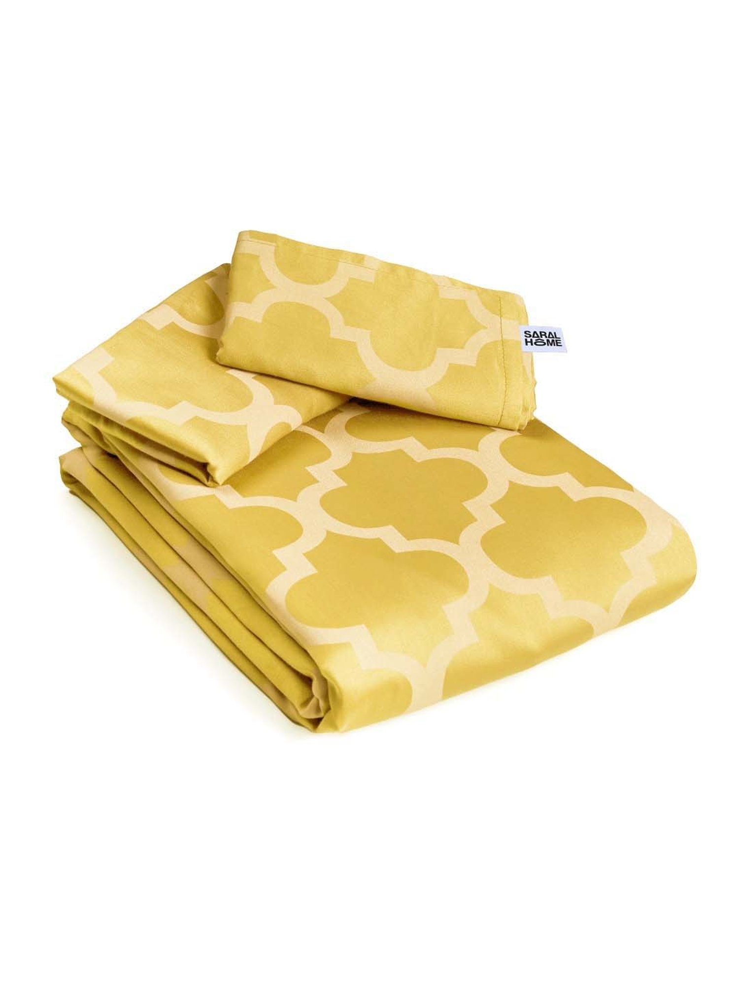 Saral Home Easy Living Yellow Cotton Tangier Soft Self Pattern Queen Bed Sheet With Pillow Covers