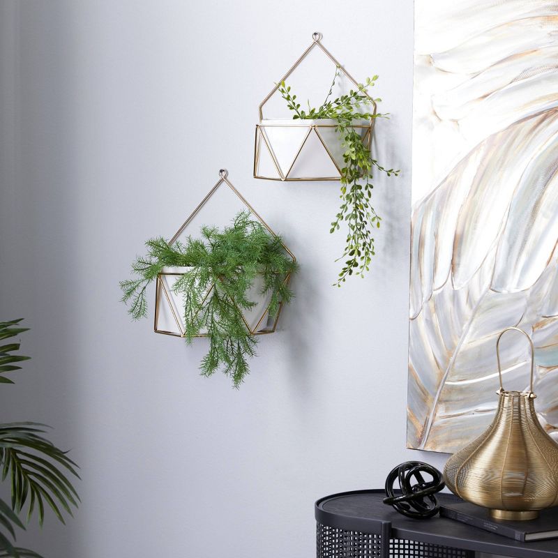 Set of 2 Geometric Metal Wall Planters Gold/White - CosmoLiving by Cosmopolitan