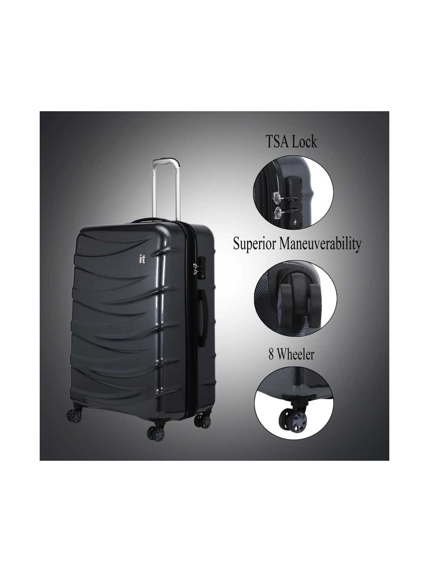 It luggage Tidal Black Textured Large Hard Cabin Trolley Set of 2