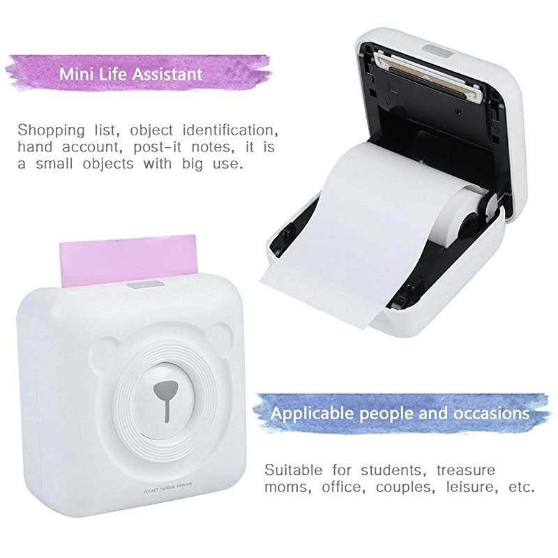 Mini Thermal Printer Bluetooth Wireless Printer Support USB Pocket Note Receipt Printer 57mm Paper Photo Printing for Windows + iOS + Android Students Office Couples LeisureWhite