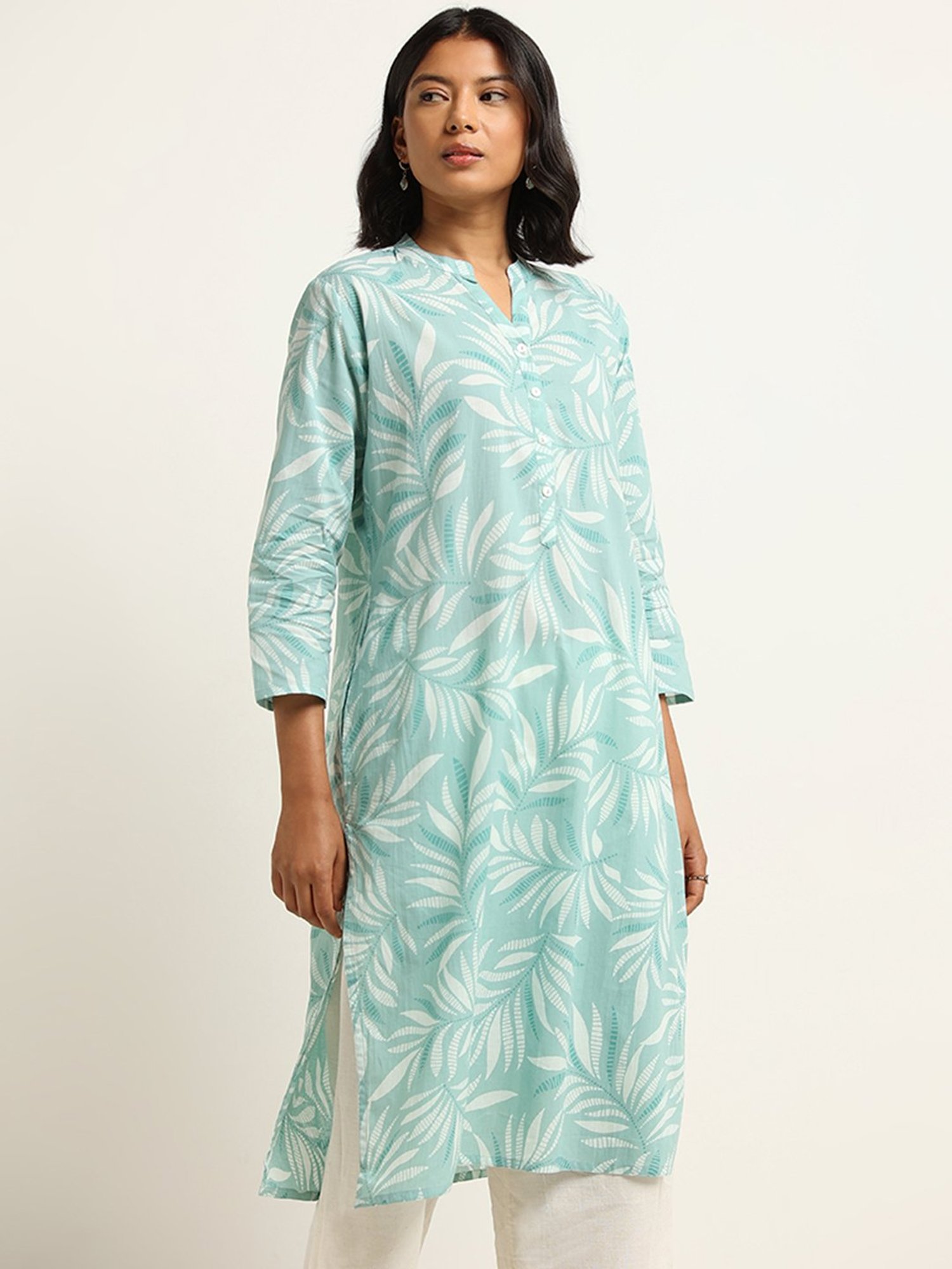 Utsa by Westside Turquoise Straight Fit Printed Kurta