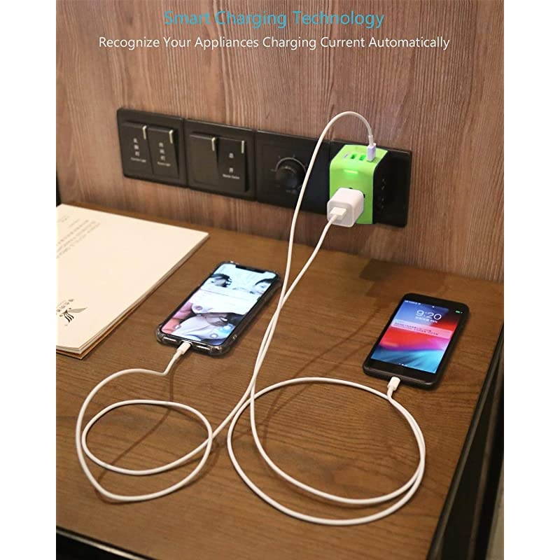 Plug Adapter, Universal Adapter, Power Plug Adapter, International Power Adapter with 3 USB & 1 Type-C Accessories for UK, EU, US, AUS 170 Countries (Green)