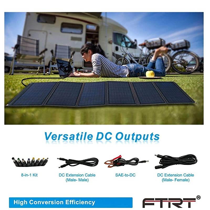 Charger 60W Foldable Panel Portable Battery Charger Kit with Dual 5V USB Ports for Cell Phone Power Bank DC18V Output for Laptop Tablet DC12V for Car motorcycles Boat RVs Charge Battery