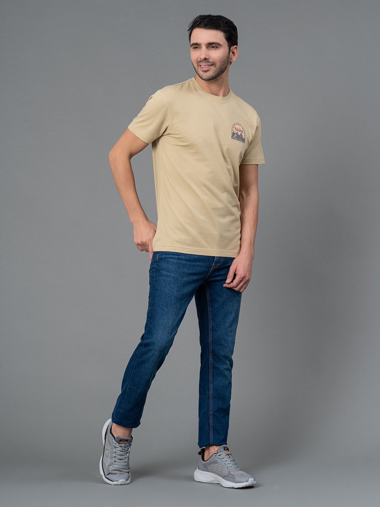 Red Tape Pale Olive Regular Fit Graphic Print Cotton Crew T-Shirt