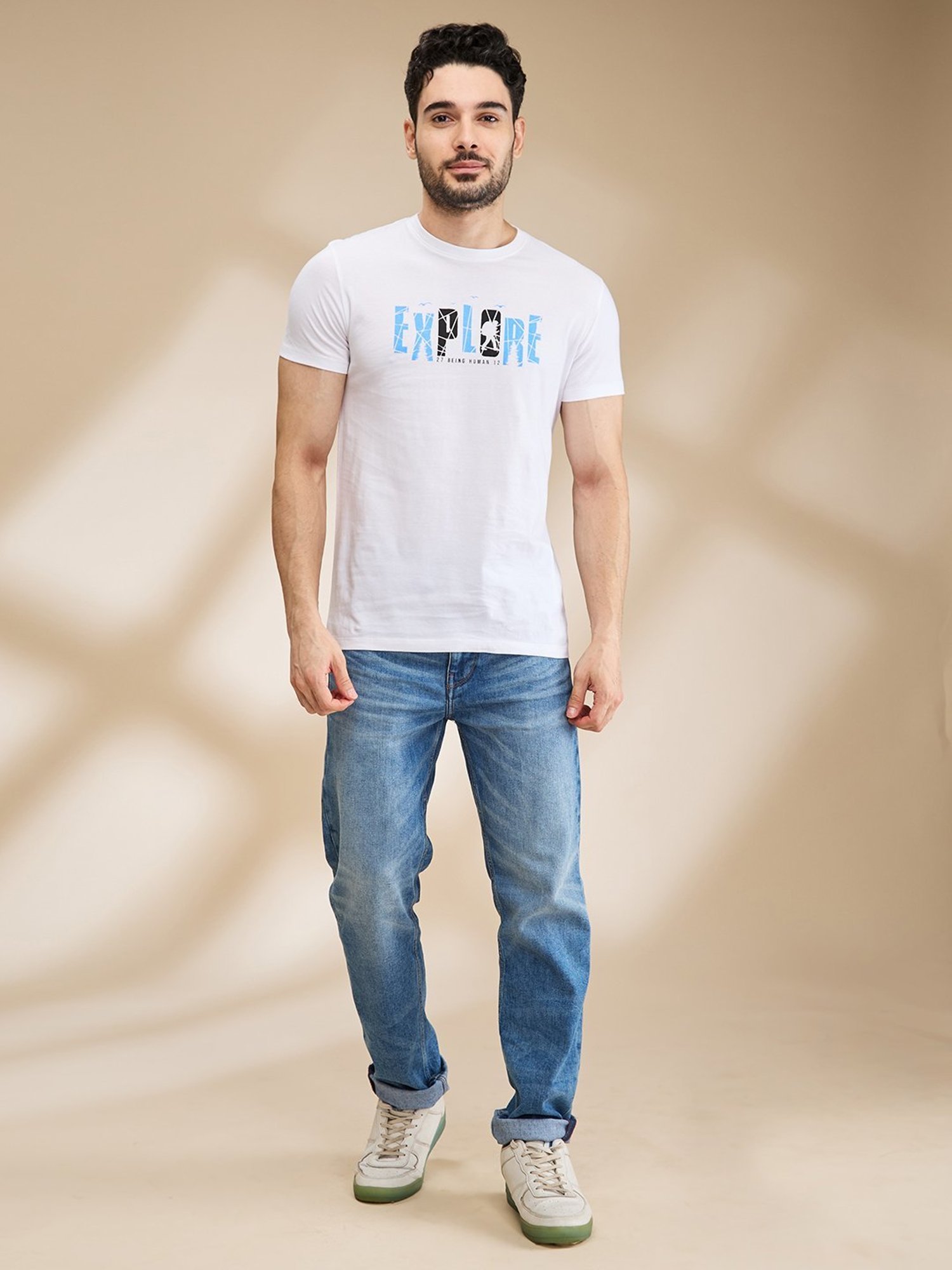 Being Human White Regular Fit Printed T-Shirt