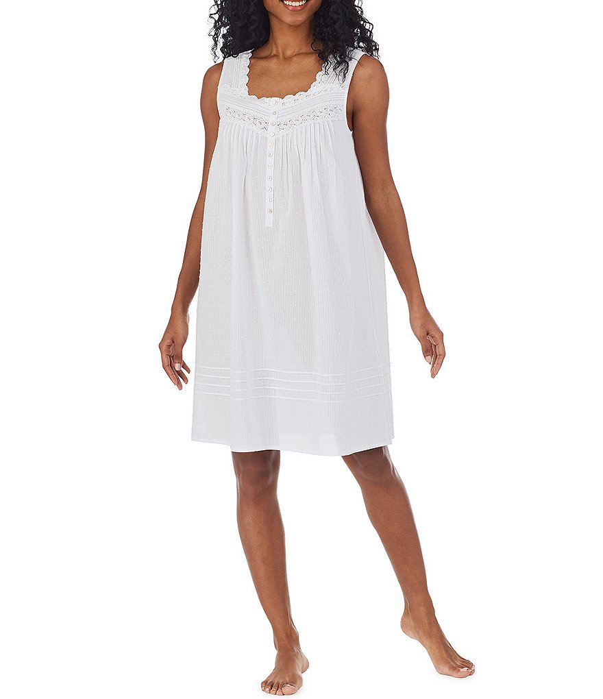 Eileen West Textured Sheer Stripe Short Nightgown