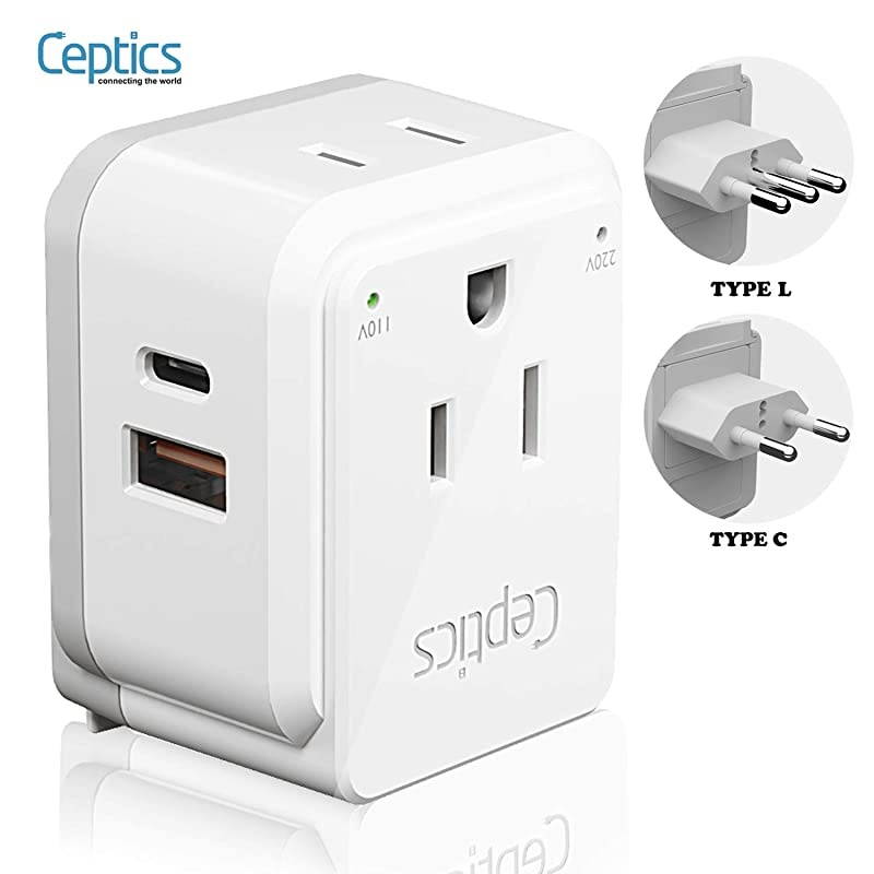 Chile Rome Power Plug Adapter Travel Set Ceptics Safe Dual USB amp UsbC 31A 2 Usa Socket Compact amp Powerful Use In Lybia Tunisia Uruguay Includes Type C Type L Swadapt Attachments