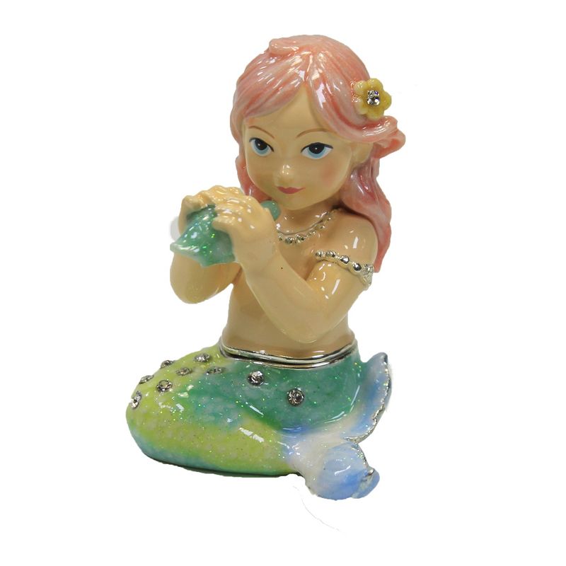 Hinged Trinket Box 2.5" Mermaid Box Magnetic Tail Fin Sea Shell  -  Decorative Figurines
