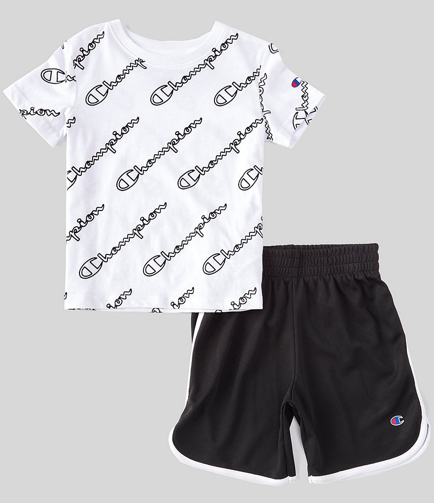 Champion Little Boys 2T-7 Short-Sleeve Diagonal Script Printed Tee & Short Set