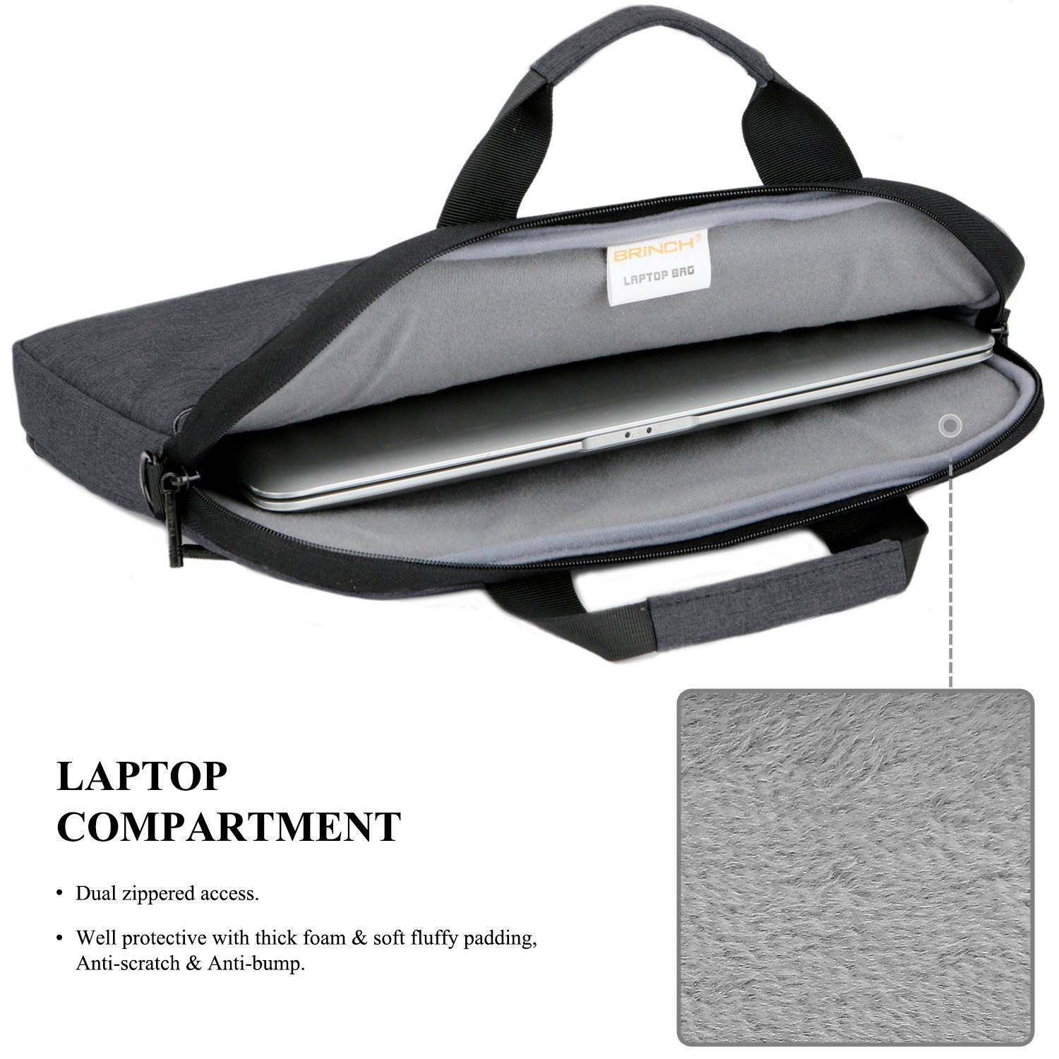 BRINCH 15.6 Inch Laptop Shoulder Bag,Classic Lightweight Slim Portable Laptop Messenger Sleeve Case for Work / Travel,Fits 15 - 15.6 Inches Laptop / Notebook / MacBook / Ultrabook Computer,Black