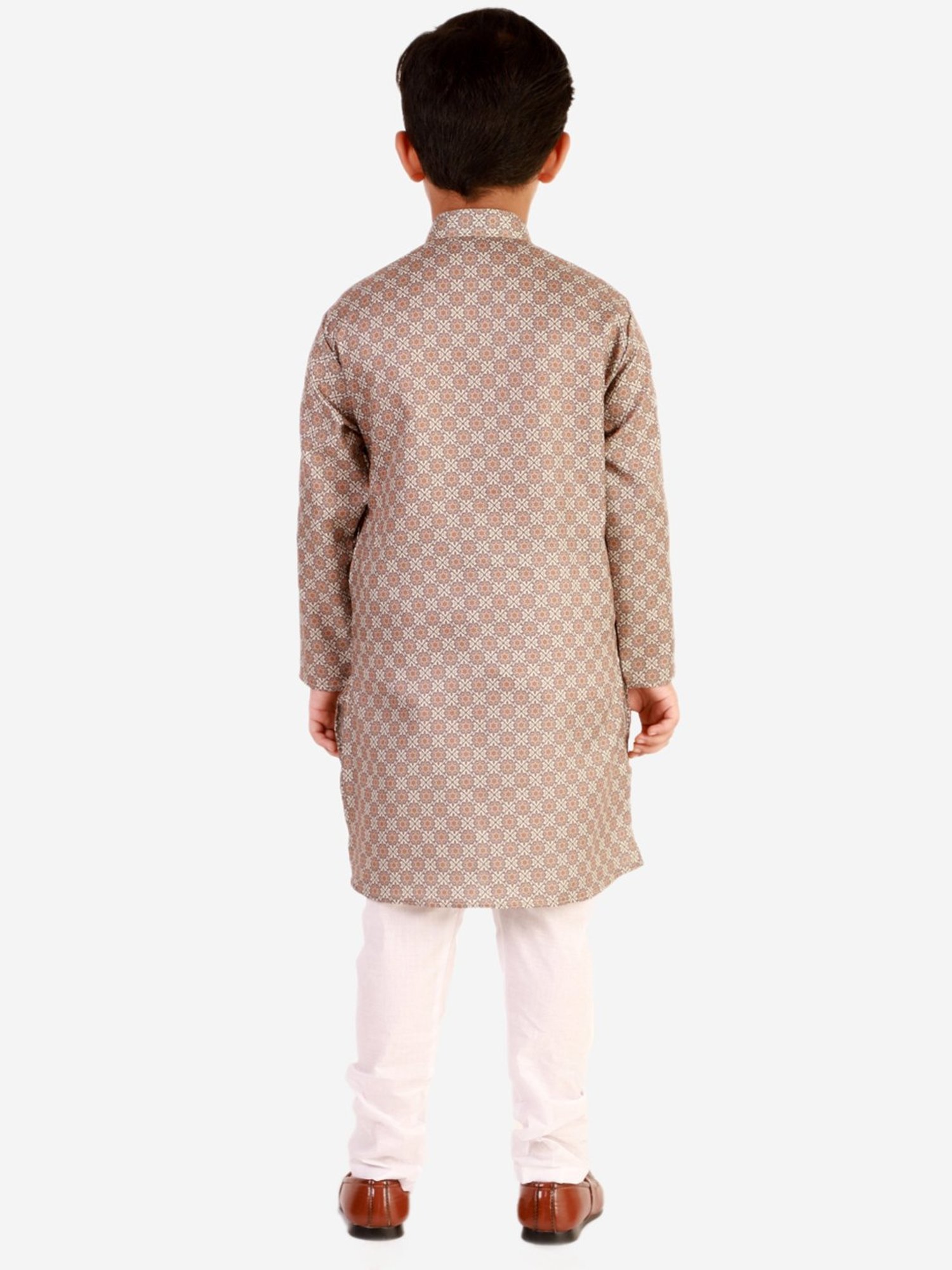 Pro-Ethic Style Developer Kids Light Brown & White Floral Full Sleeves Kurta with Pyjamas