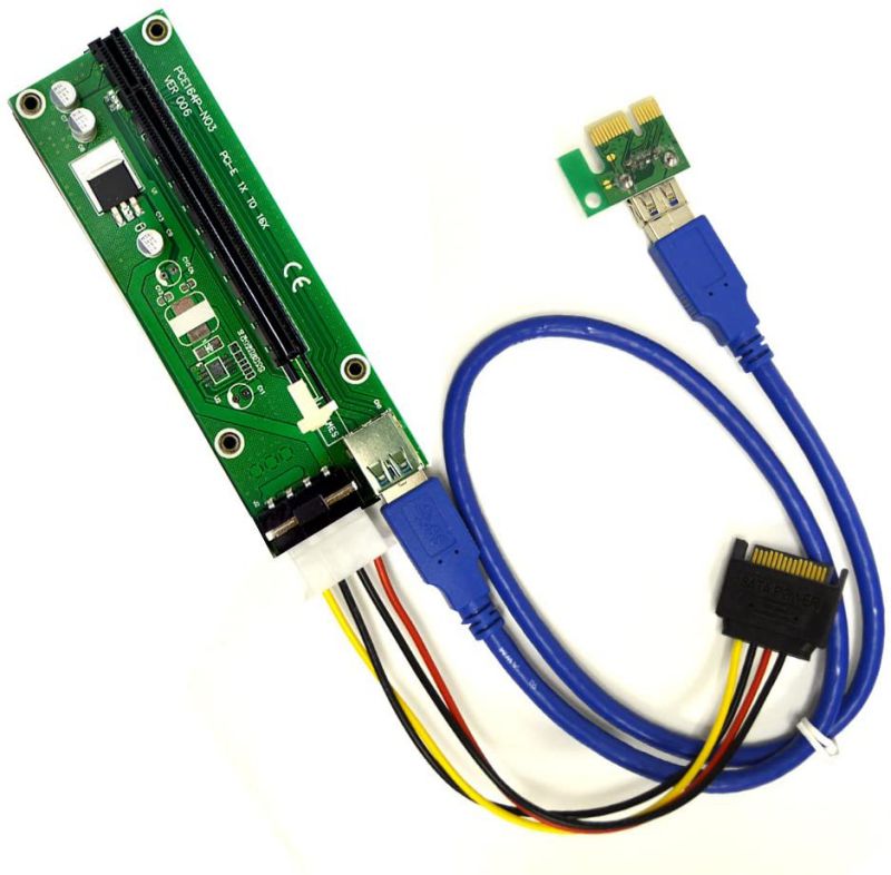 6-Pack PCIe 4-Pin MOLEX PCI-E 16x to 1x Powered Riser Adapter Card w/ 60cm USB 3.0 Extension Cable & MOLEX to SATA Power Cable - GPU Riser Adapter Ethereum Mining ETH
