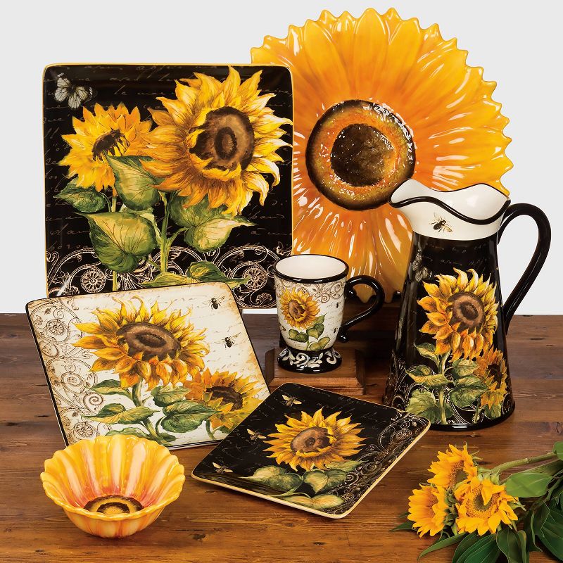 10.5" 4pk Ceramic Square French Sunflowers Dinner Plates - Certified International
