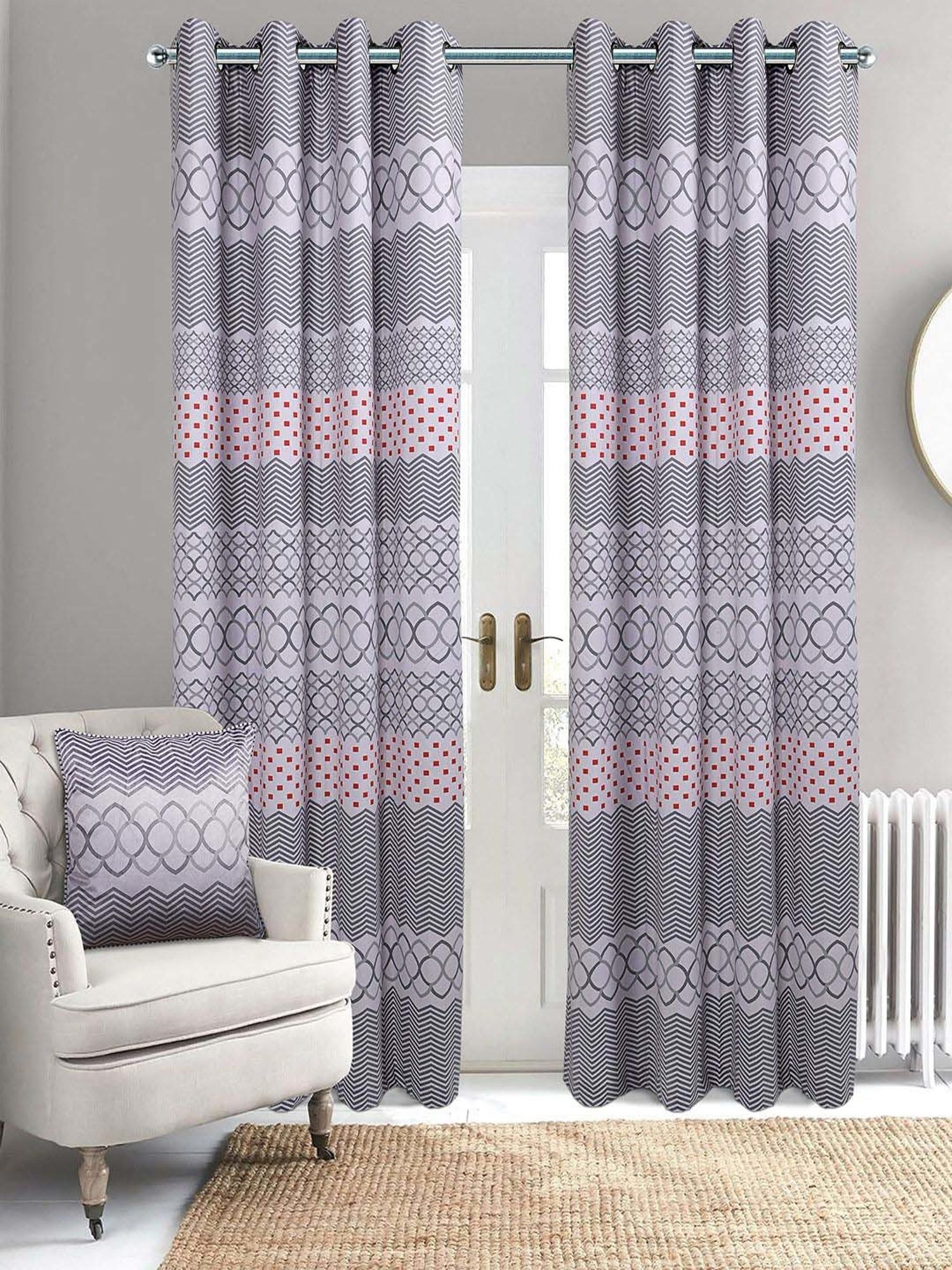 Saral Home Easy Living Sliver Polyester 224 GSM Quite Space Velvet Digital Curtain - Set of 2