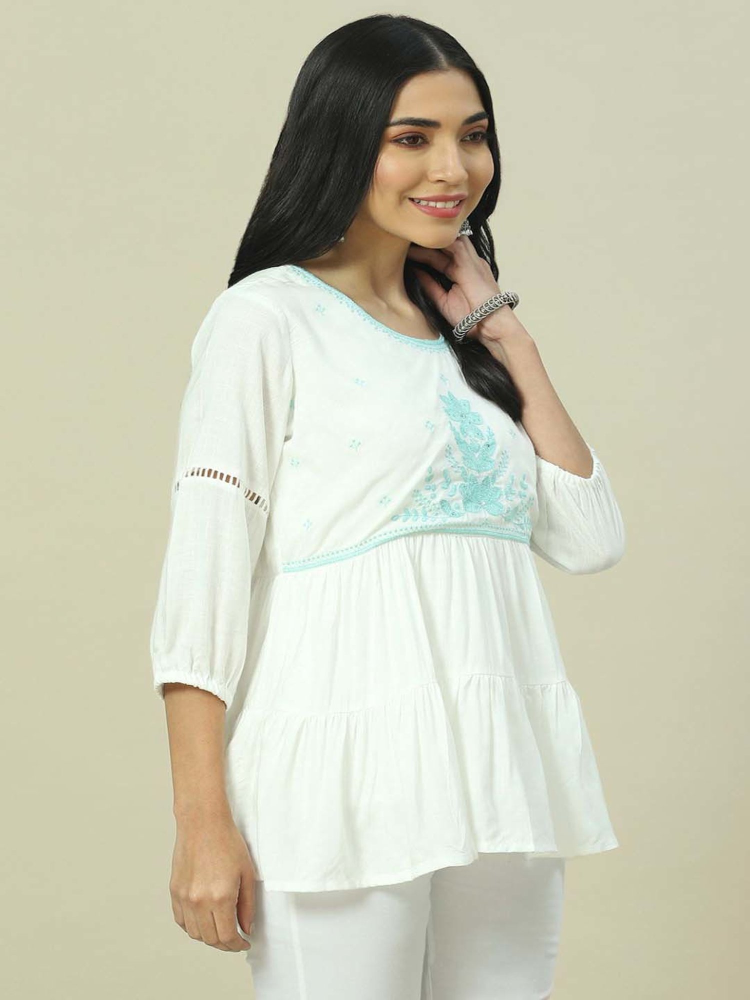 Rangriti White Embroidered Top
