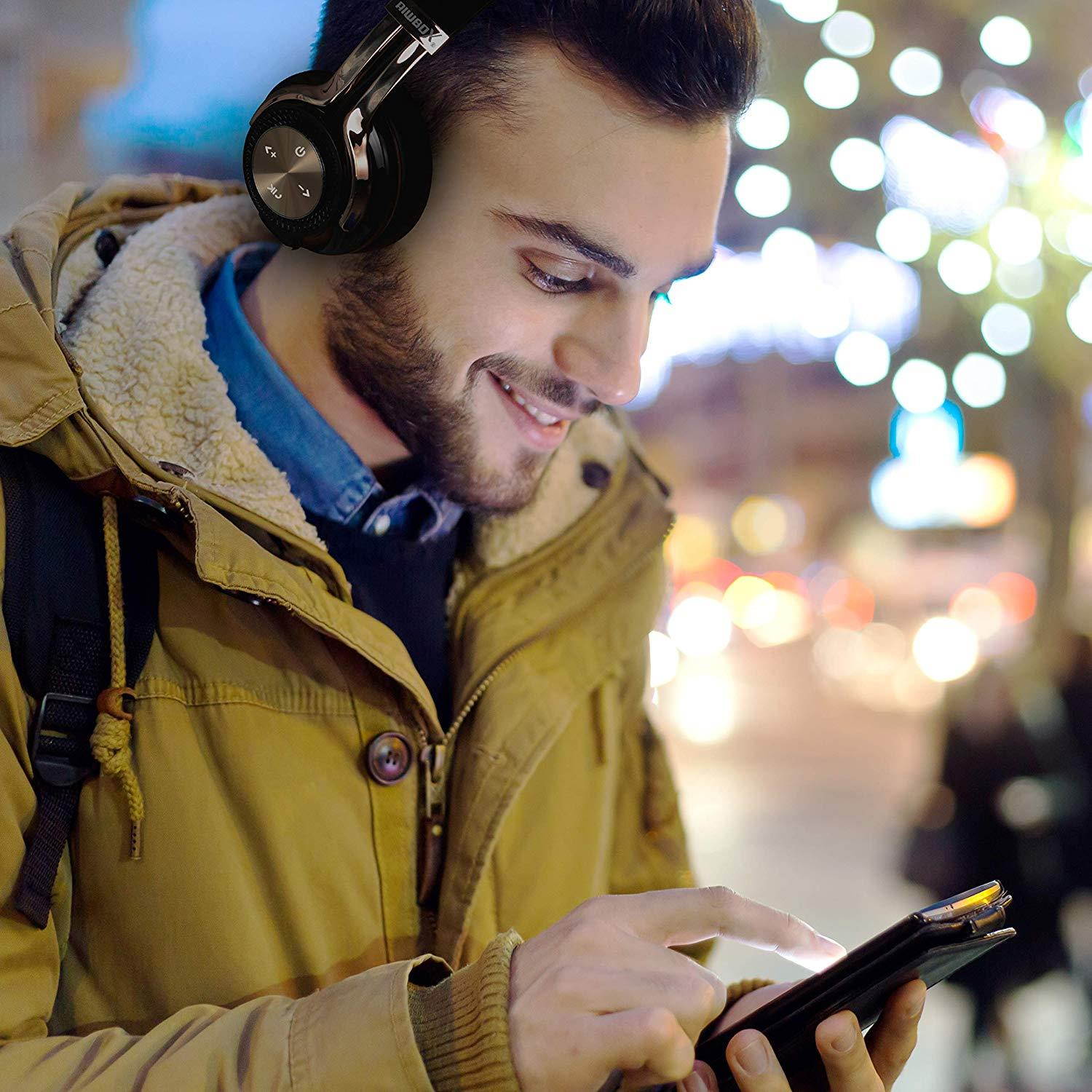 Bluetooth Headphones, Riwbox XBT-880 Wireless Bluetooth Headphones Over Ear with Microphone and Volume Control Wireless and Wired Foldable Headset for iPhone/iPad/ PC/Cell Phones/TV (Black&Gold)