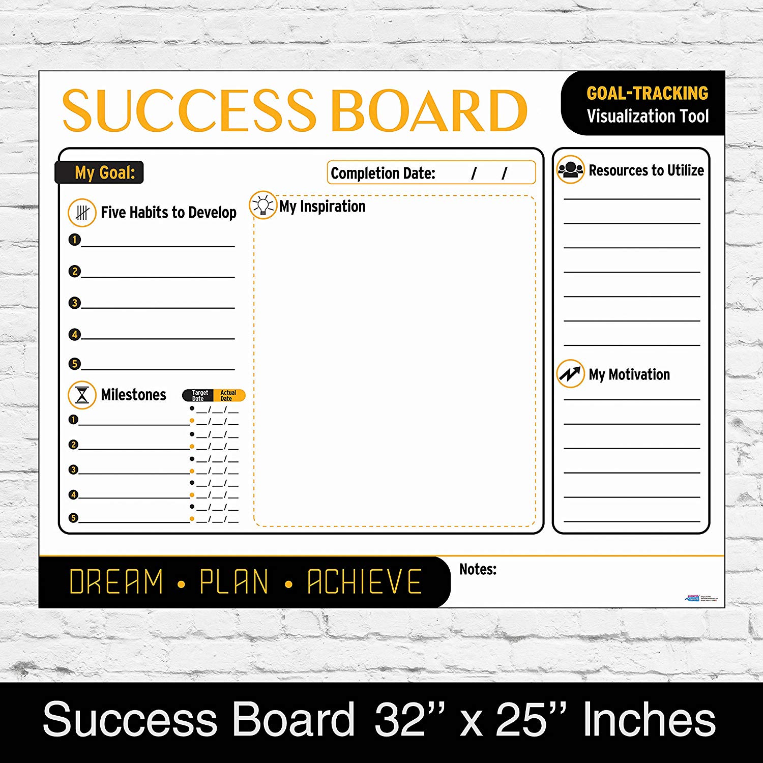 Personal Planning Success Board by Business Basics Wall Master Strategic Project Goal Setting Dry or Wet Erase Poster Perfect for Home & Office Work Use For College Students and CEO Entrepreneurs!