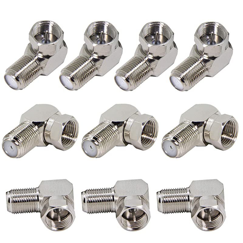 Rght Angle Coax 10Pack F Type Male to Female Coaxial Cable Connector  90 Degree Adapter for Wall Mounted TV Modem Wall Plate Satellite Receiver