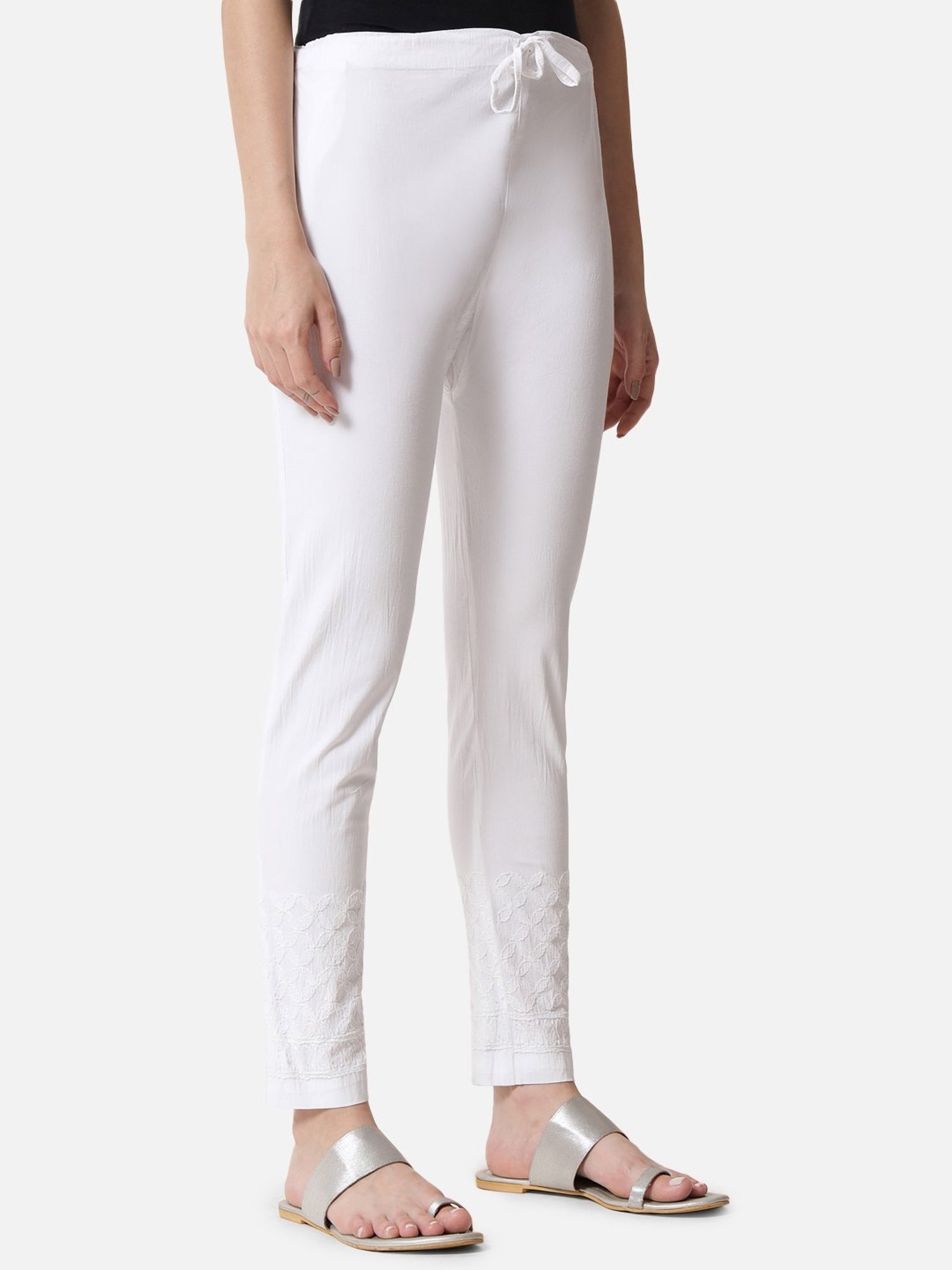 PARAMOUNT CHIKAN White Cotton Chikankari Pants