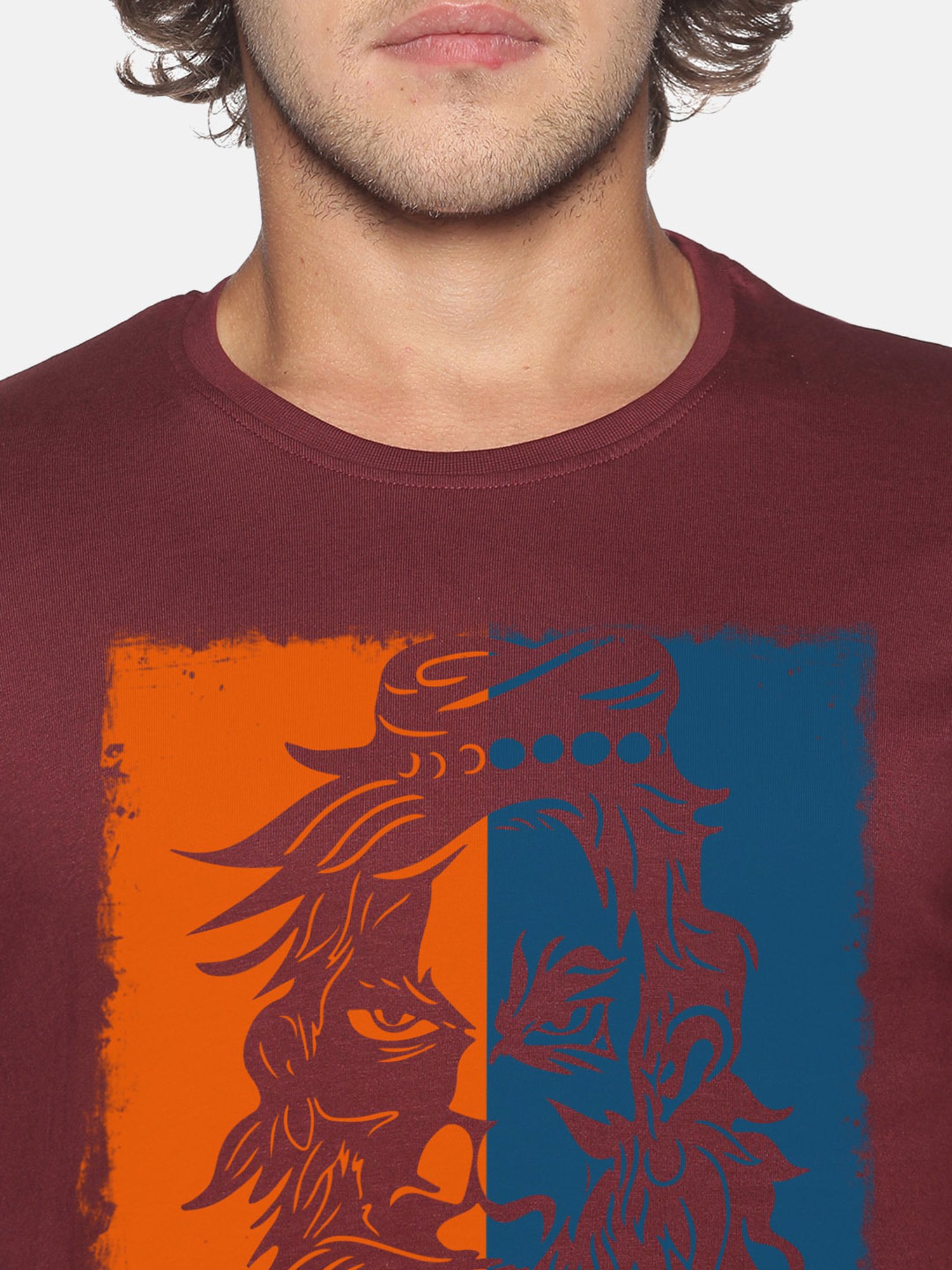 BLACK RADIO Maroon Slim Fit Printed Cotton Crew T-Shirt