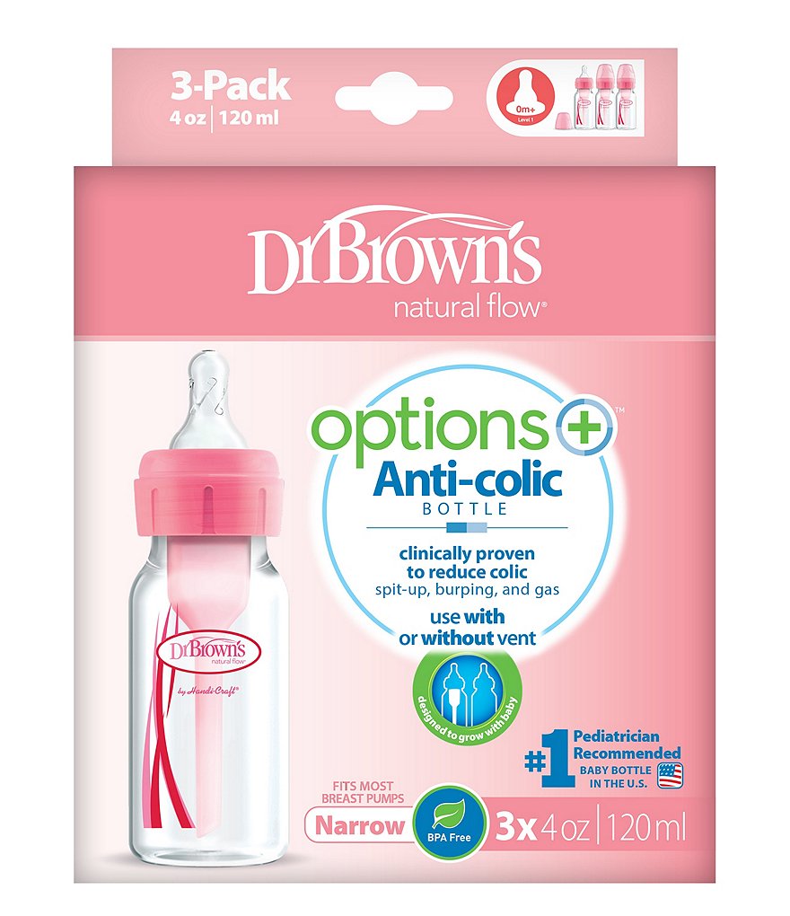 Dr. Brown's Options+ Anti-Colic Narrow 4oz Baby Bottle 3-Pack