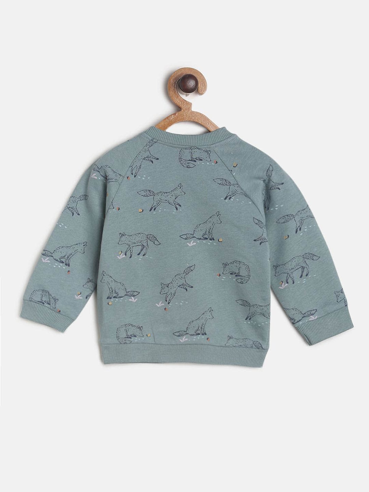 MINIKLUB Kids Sage Green Printed Full Sleeves Sweatshirt