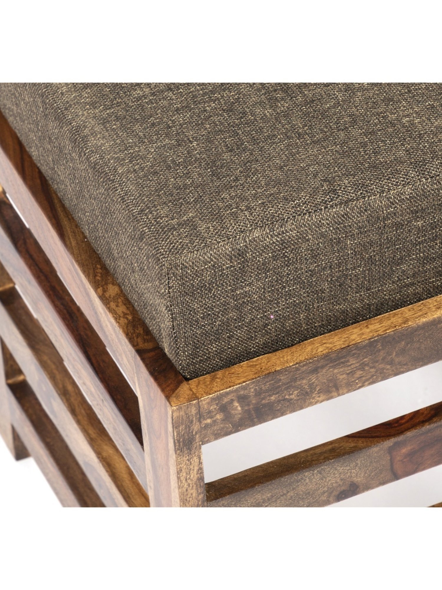 Chumbak French Sahara Solid Mustard Yellow Wood Ottoman