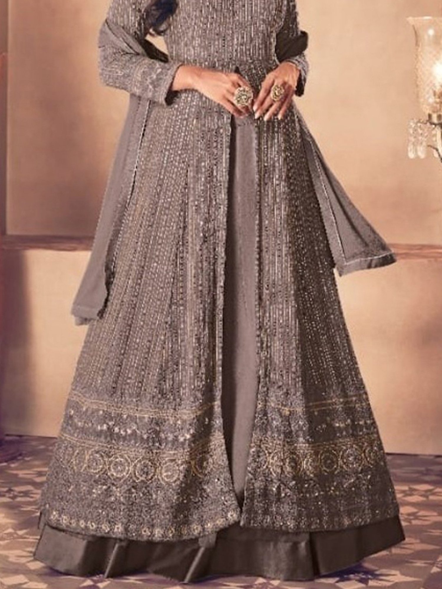 Odette Grey Embroidered Unstitched Dress Material