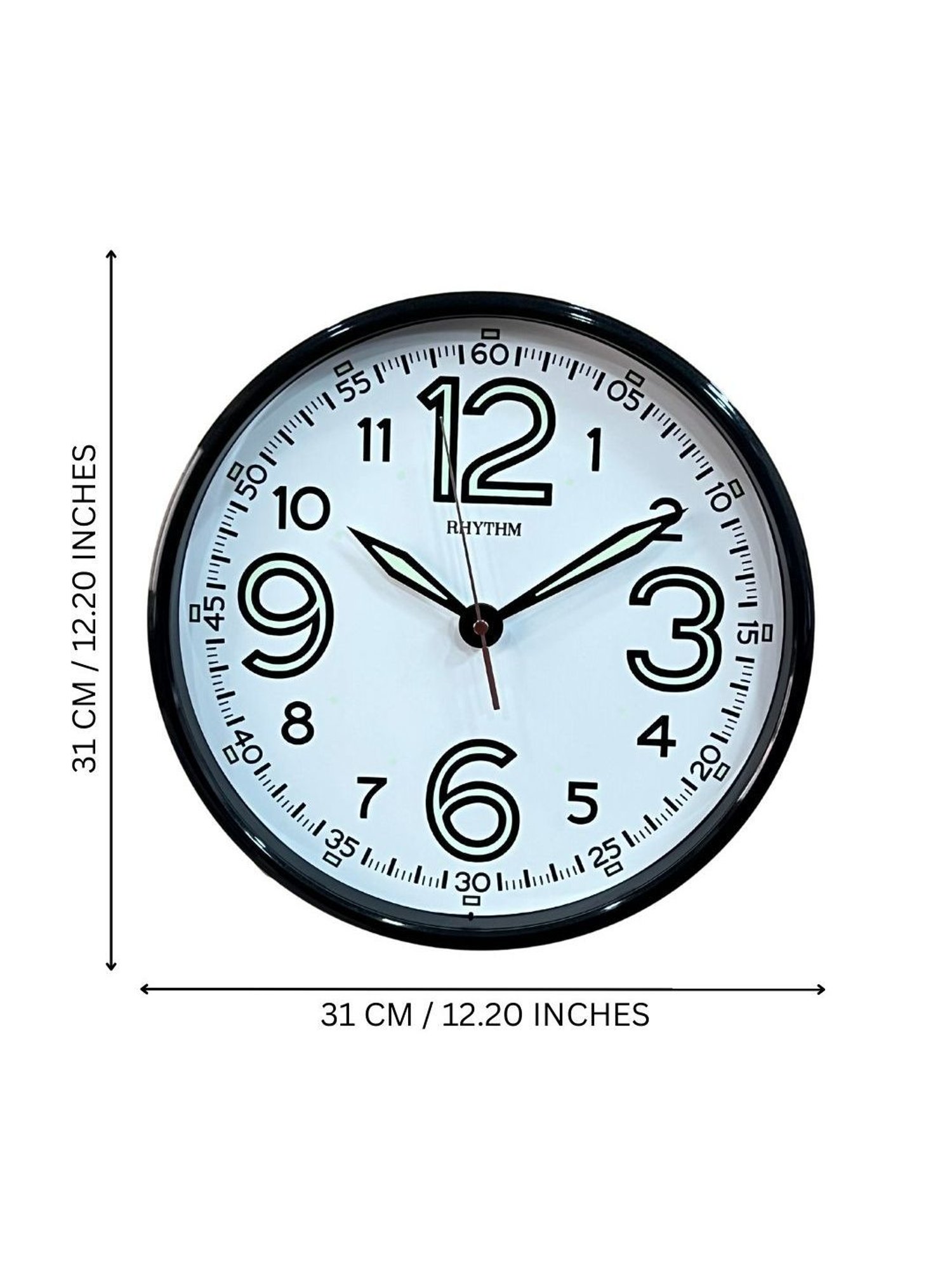 RHYTHM Round Black Plastic Wall Clock