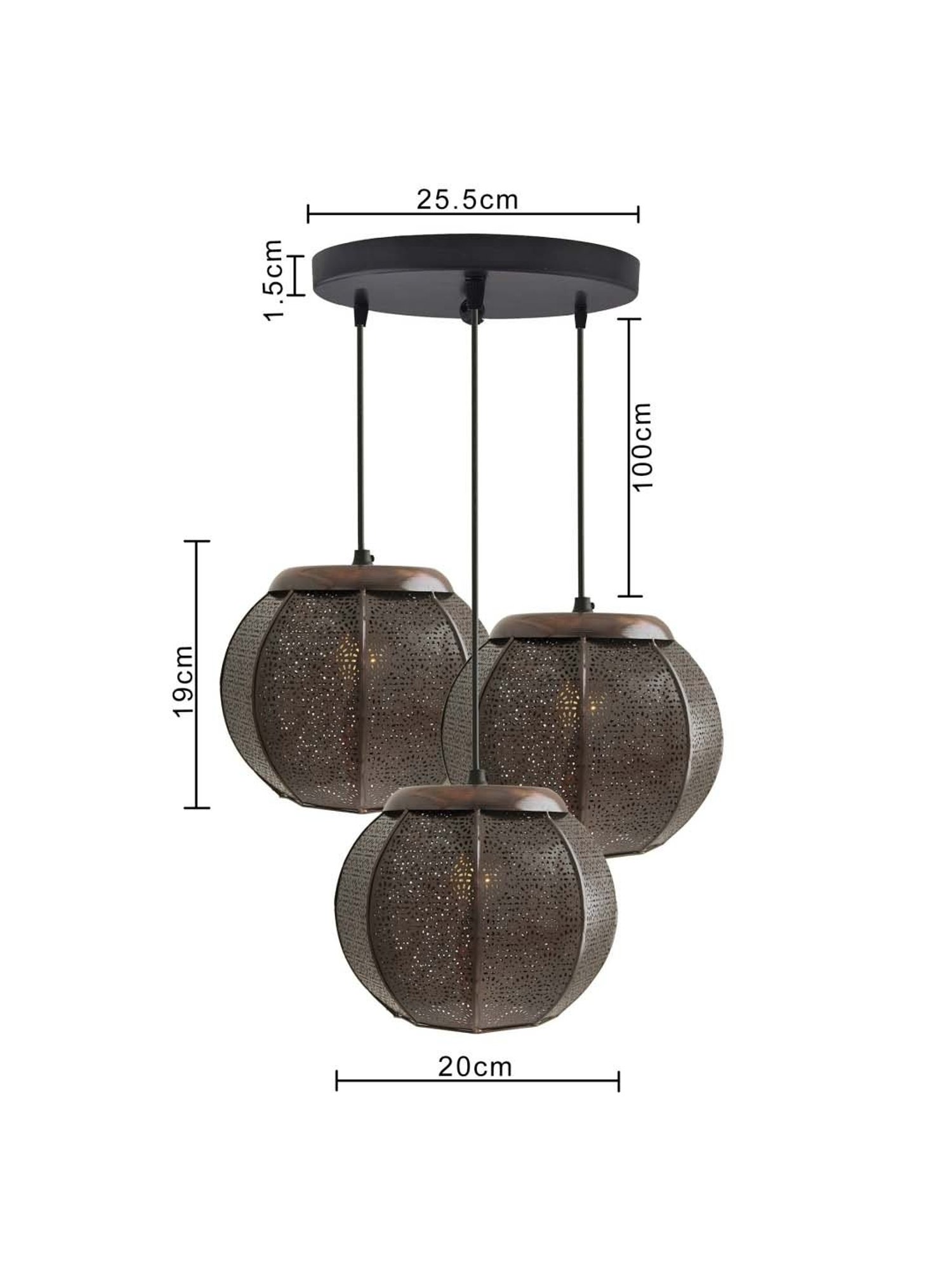 Homesake 3-Lights Round Cluster Brown Metal Classic Moroccan Pendant Light - Set of 1