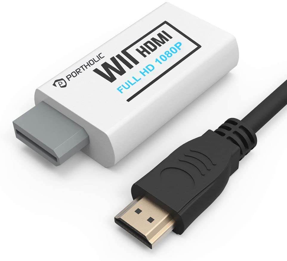 PORTHOLIC Wii to HDMI Converter 1080P with 5ft High Speed HDMI Cable Wii2 HDMI Adapter Output Video&Audio with 3.5mm Jack Audio, Support All Wii Display 720P, NTSC, Compatible with Full HD Devic