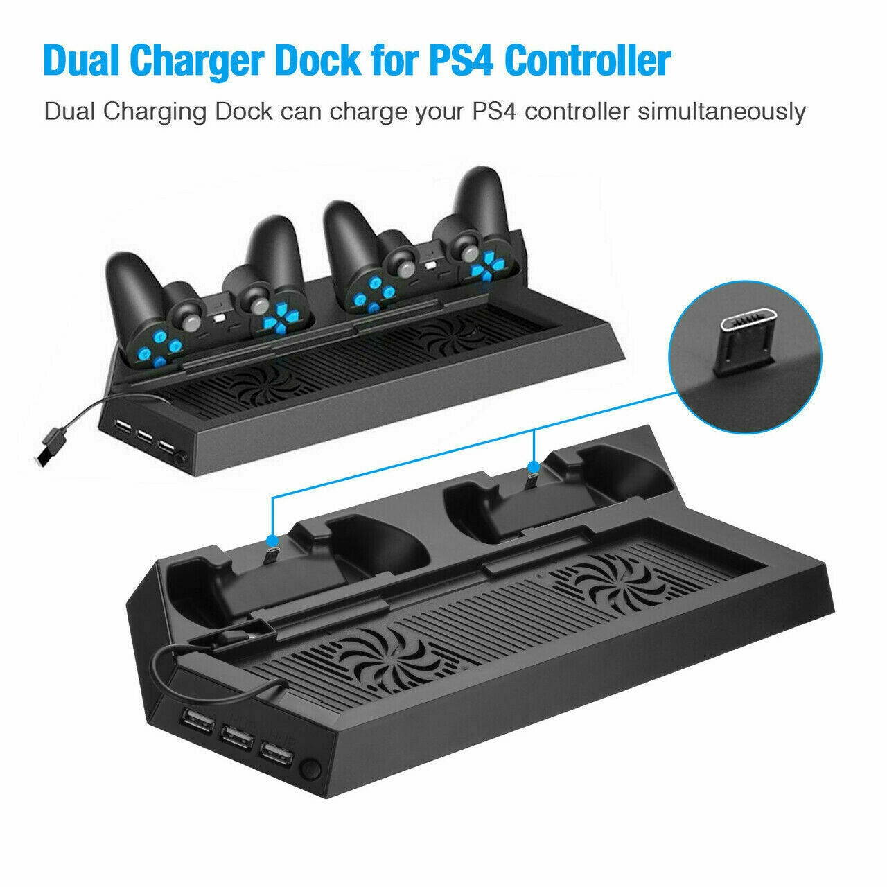 PS4 Cooling Ston Vertical Stand 2 Controller Charging Dock For PlaySton 4