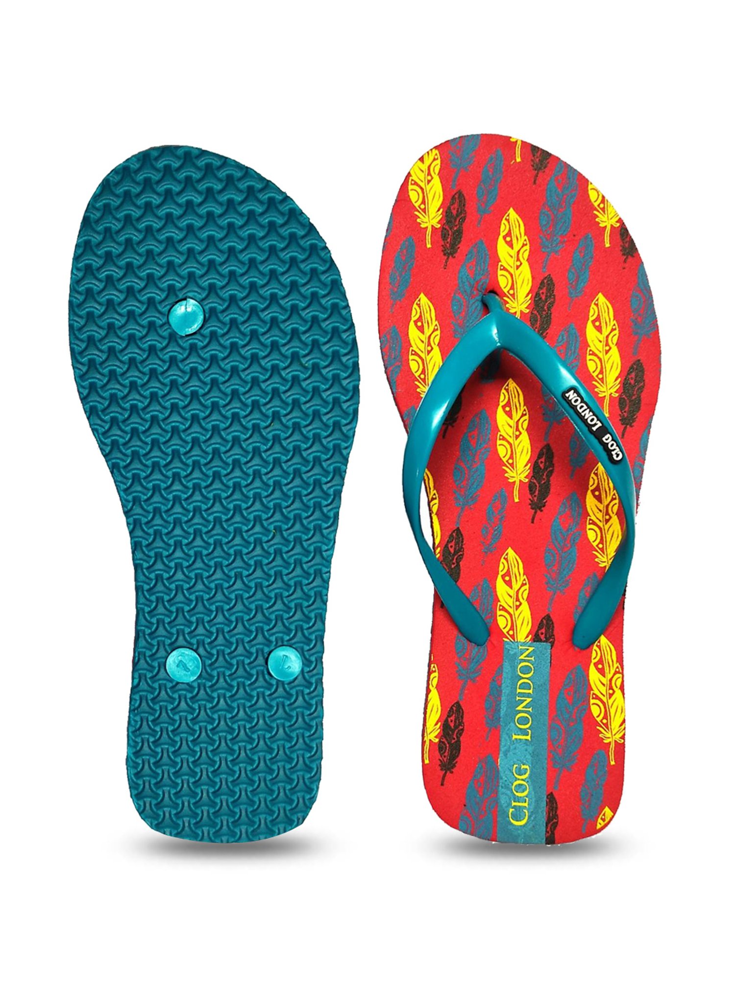 Clog London Women's Blue & Red Printed Flip Flops