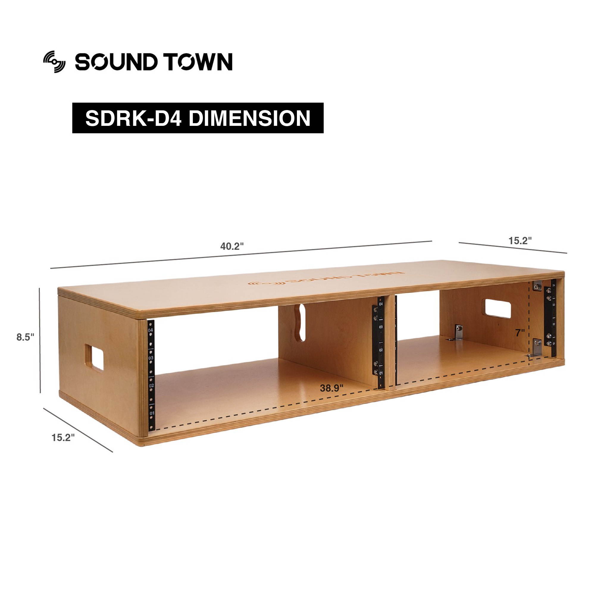 Sound Town DIY 2 x 4U Studio Rack, Plywood, Golden Oak For Recording Room, Home Studio (SDRK-D4)
