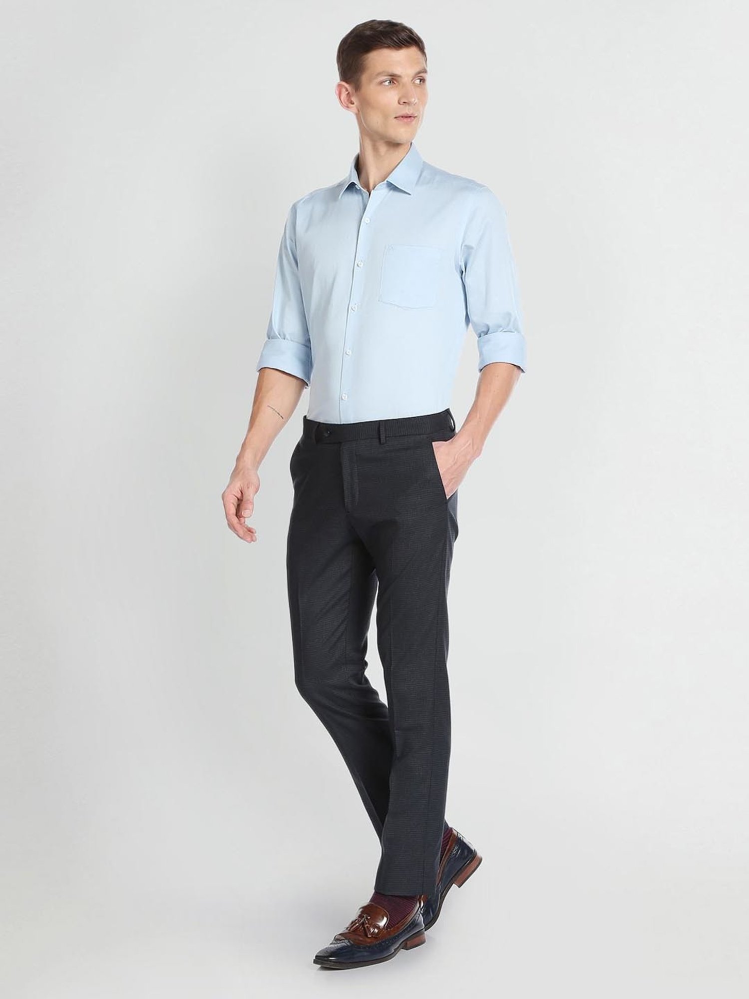 Arrow Blue Regular Fit Checks Trousers