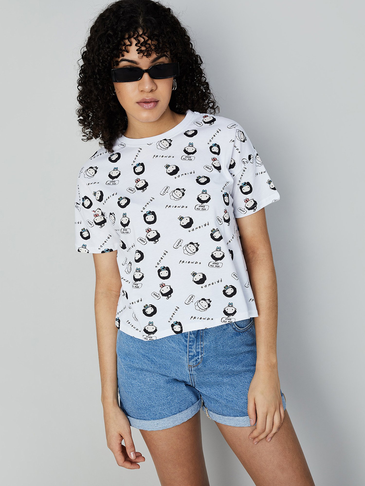 Ginger by Lifestyle White & Black Cotton Graphic Print T-Shirt