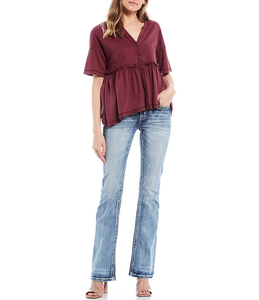 Miss Me Chloe Border Stitch Pocket Mid-Rise Bootcut Jeans