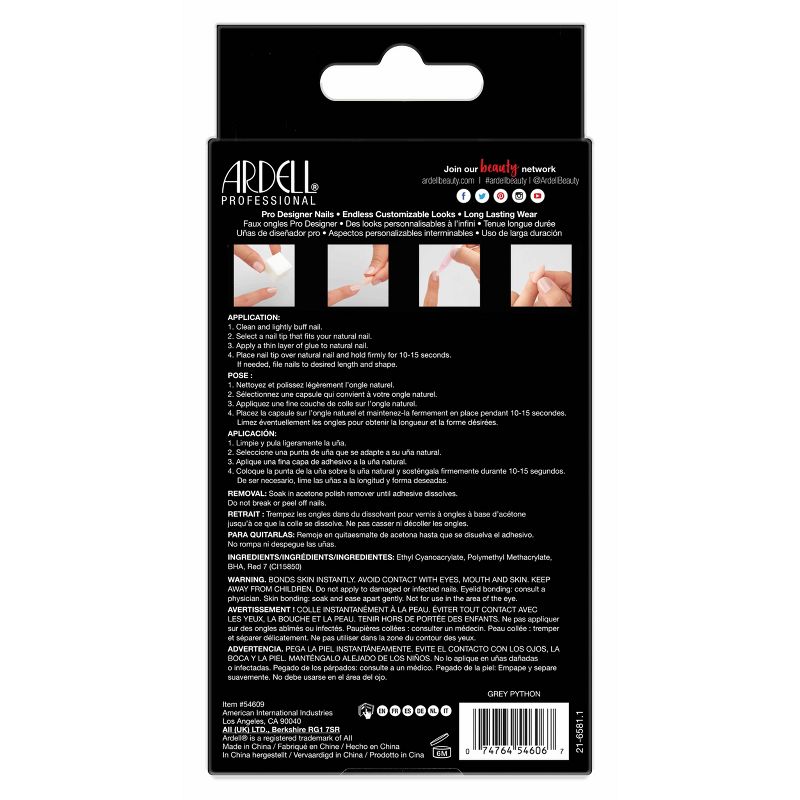 Ardell Nail Addict False Nails - Gray Python - 24ct