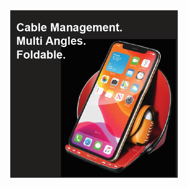 VogDUO- Genuine Leather Stand, MagSafe Charger cable-secured design, Foldable, lightweight, multi-angle, Compatible with iPhone 8 to iPhone 12 Pro Max, Google Pixel, Samsung Galaxy