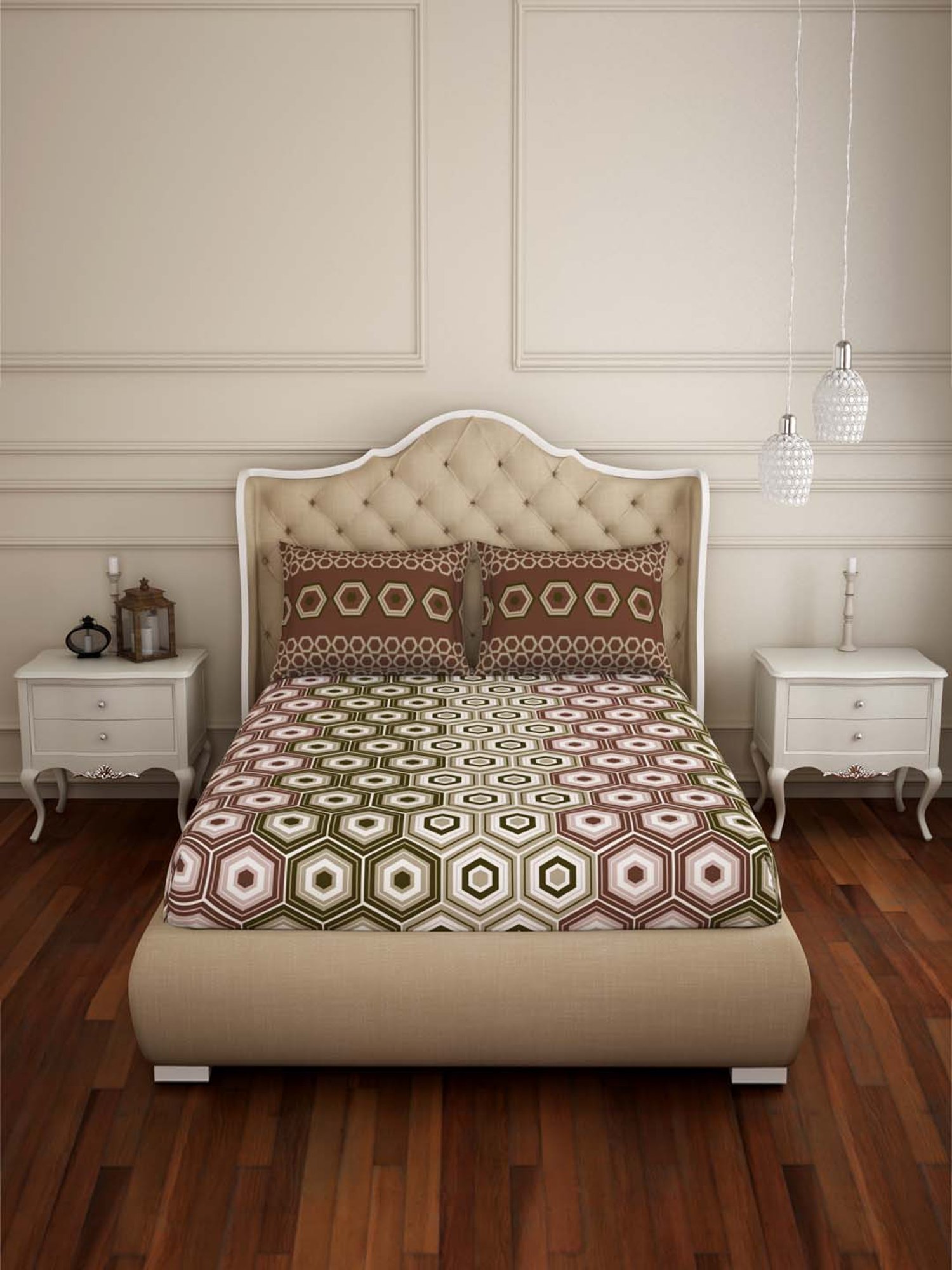 Spaces Atrium Brown Cotton 144 TC Bed Sheet Set