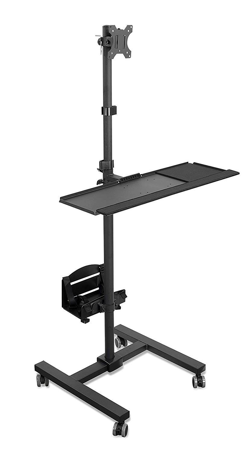 Mount-It! Rolling Computer Cart | Mobile Workstation with Tray Monitor Mount and CPU Holder