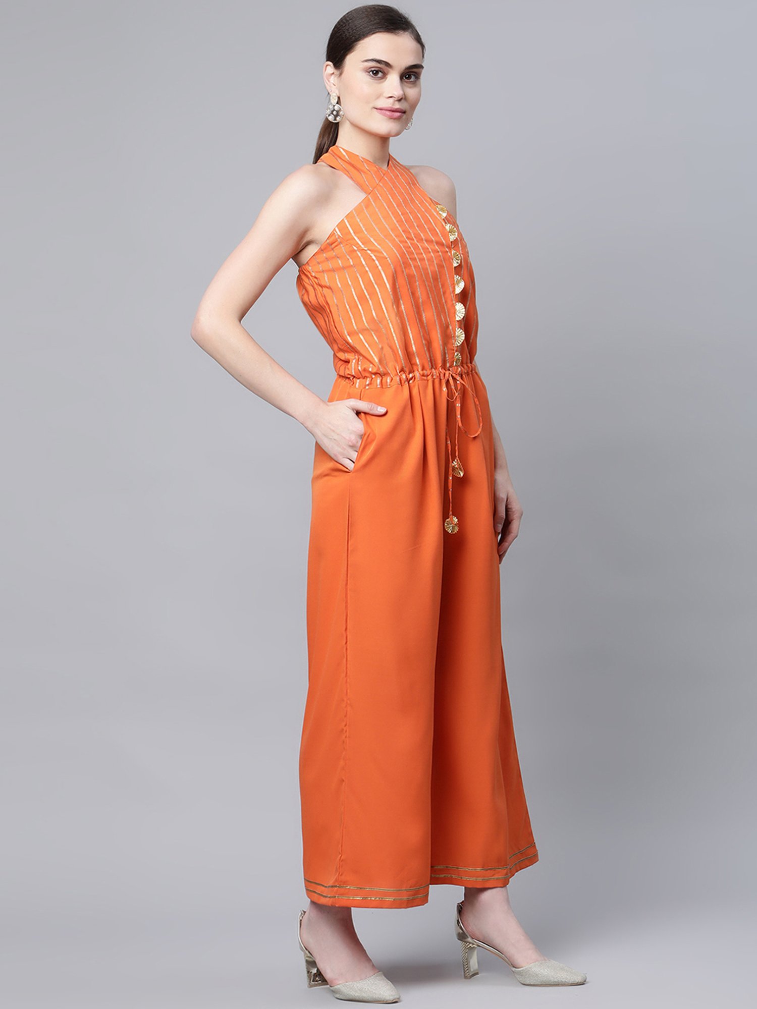 Ahalyaa Orange Striped Jumpsuit