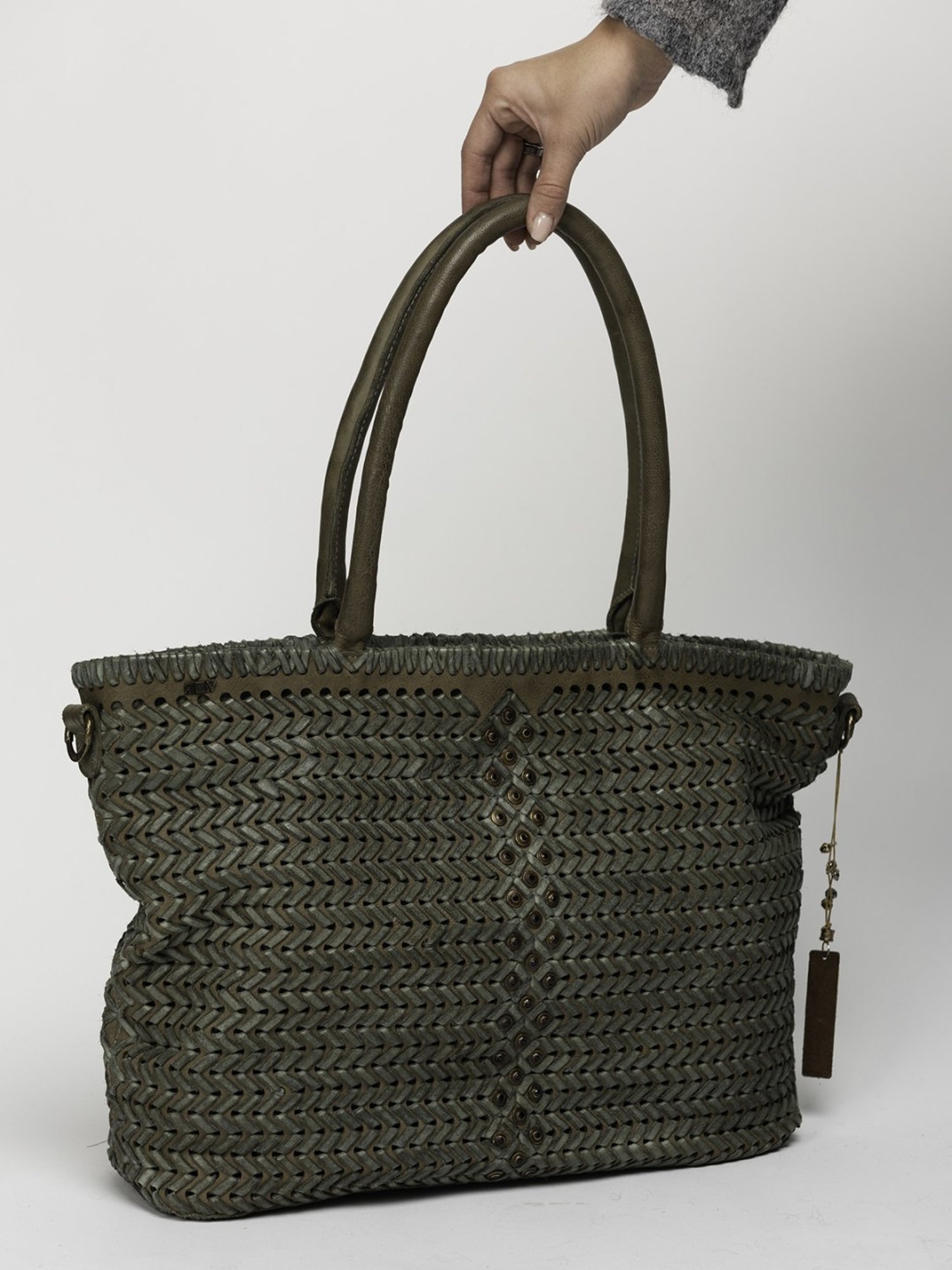 Art N Vintage Joelle Olive Leather Textured Large Tote Handbag