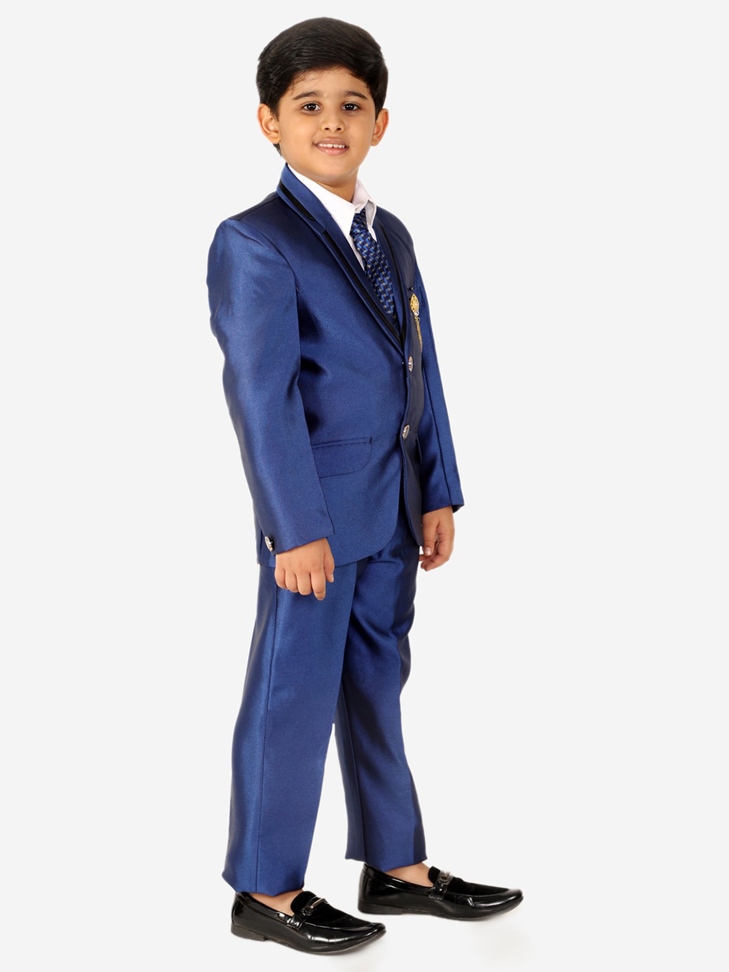 Fourfolds Boys Blue & White Solid Full Sleeves Suit Set