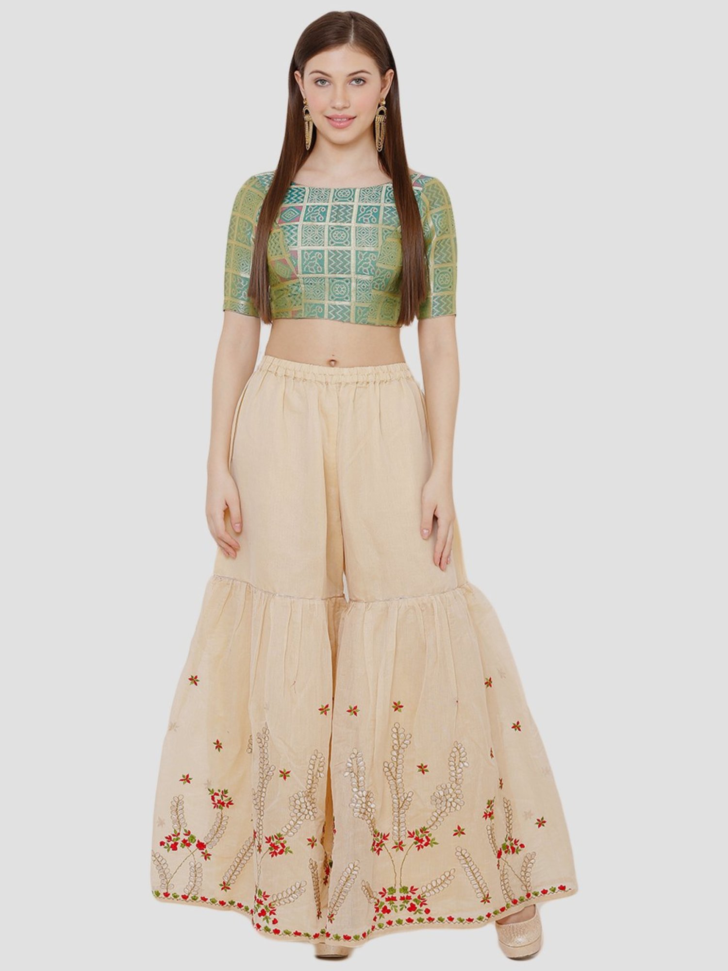 Salwar Studio Rama Green Woven Pattern Blouse