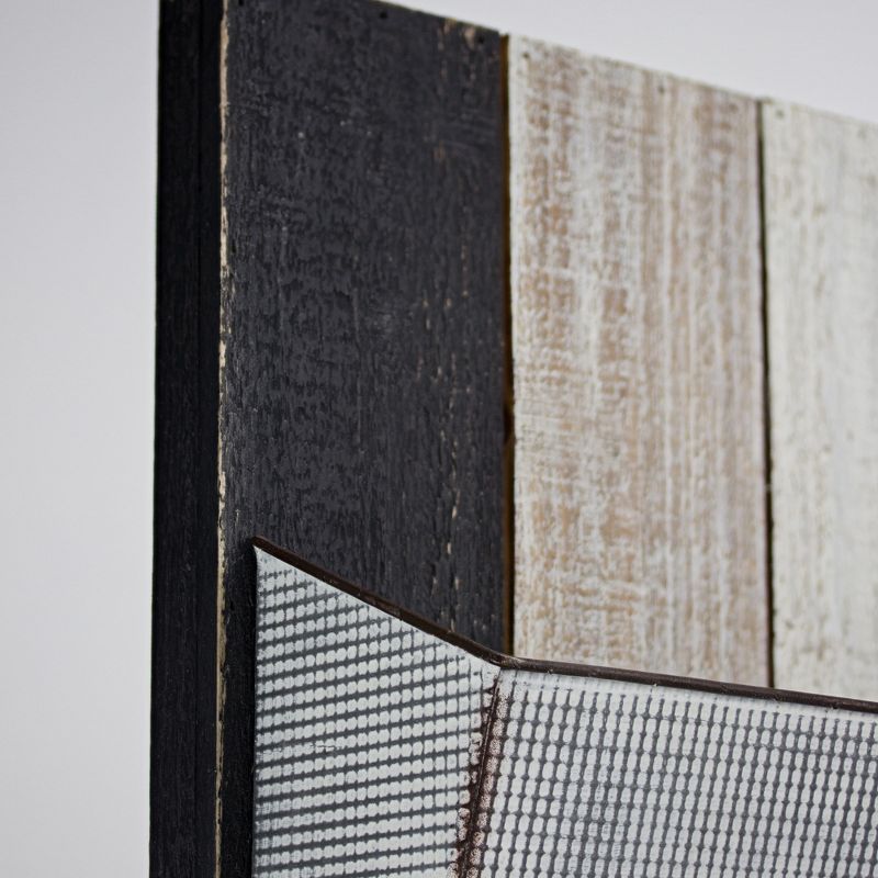 28" x 11.8" x 5.5" Double Pocket Galvanized Metal and Wood Wall Rack and Organizer - American Art Decor